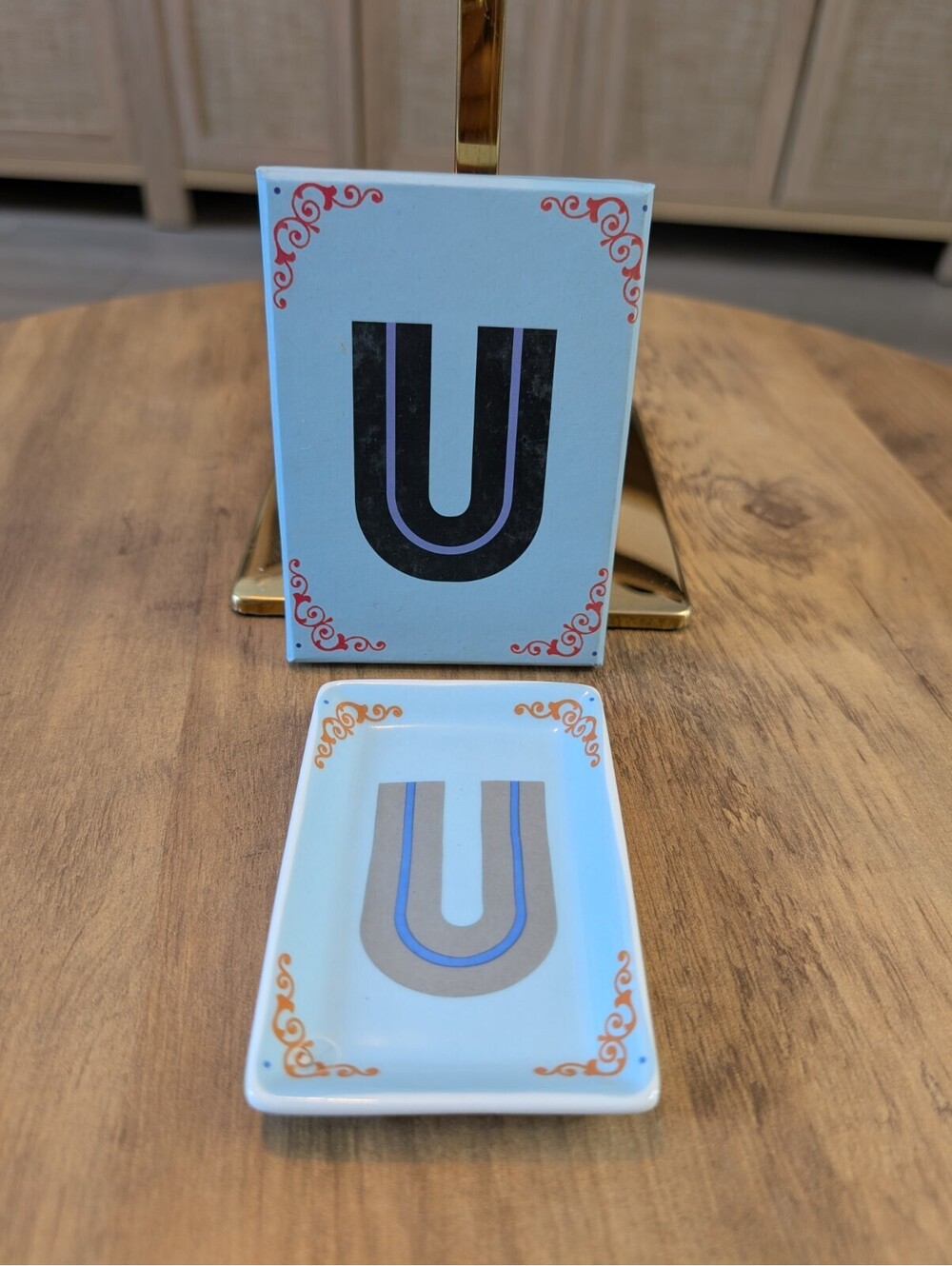 Letter U Rosanna Ceramic Monogram Alphabet Letter Trinket Jewelry Tray Gift NIB